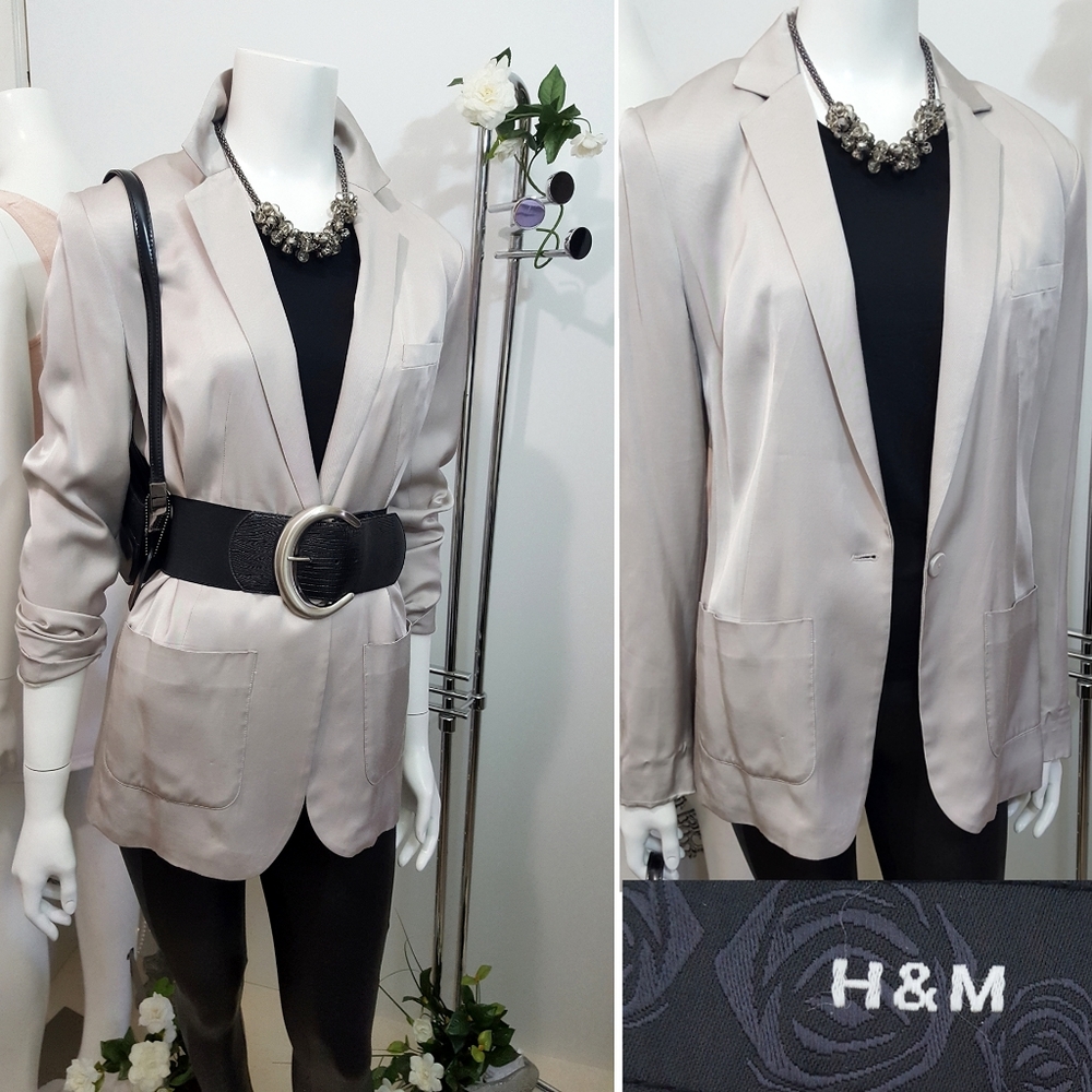 H&M🔖Siky Boyfriend Blazer🔱Casual One Button♡Notch Lapels♡Patch Pocket - Picture 3 of 12
